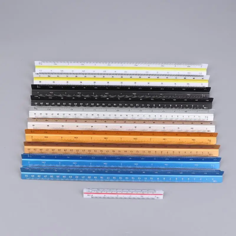 알루미늄 합금 삼각형 눈금자 부드러운 기술 측정 눈금자 15cm 30cm 다기능 금속 눈금자 문구류