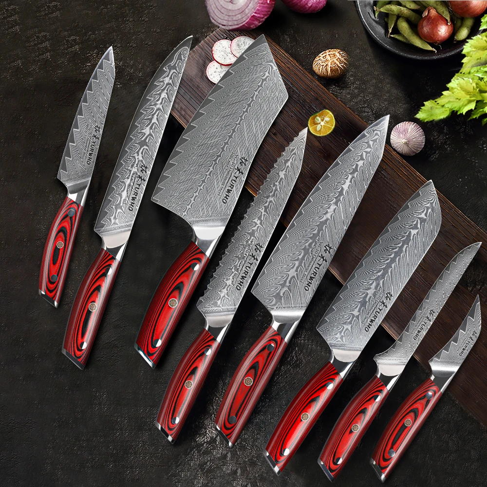 TURWHO 8-PCS Kitchen Knives Set 67 Layer Damascus Steel Chef Knife Japanese Santoku Boning Cleaver Bread Slicing Utility Knife - Image 2