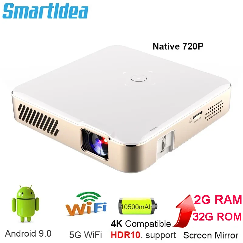 Smartldea New Arrive HD Android 9.0 5G wifi BT projector native 1280*720p 1080p 4K support video game proyector HD home beamer