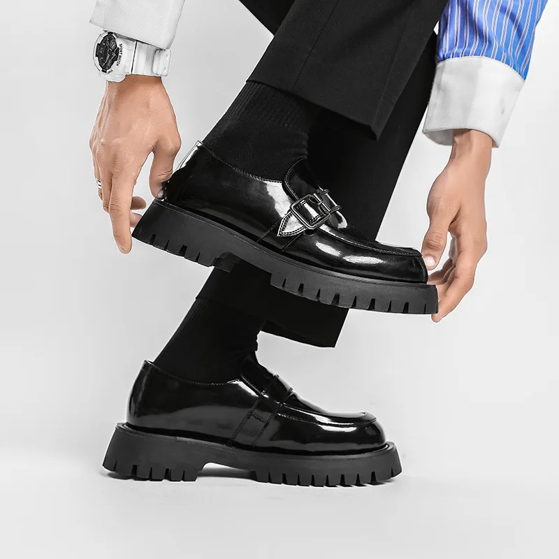 

Men Harajuku Korean Style Streetwear Business Casual Thick Platform Genuine Leather Wedding Loafers Shoes Male Leather Shoe Man
