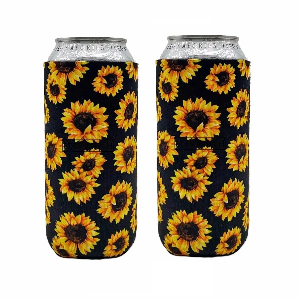 Set of 2 Collapsible Neoprene Beverage Cooler Sleeves for Tall Cans and Bottles