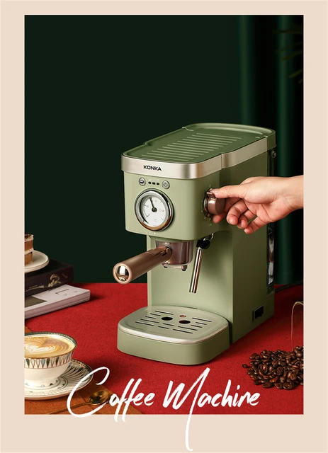 ECORTE Italian Coffee Machine Retro Green Milk Frother Coffee Maker Powder  Capsule Espresso Making Coffee Drinks (Color : Espresso maker(new), Size 