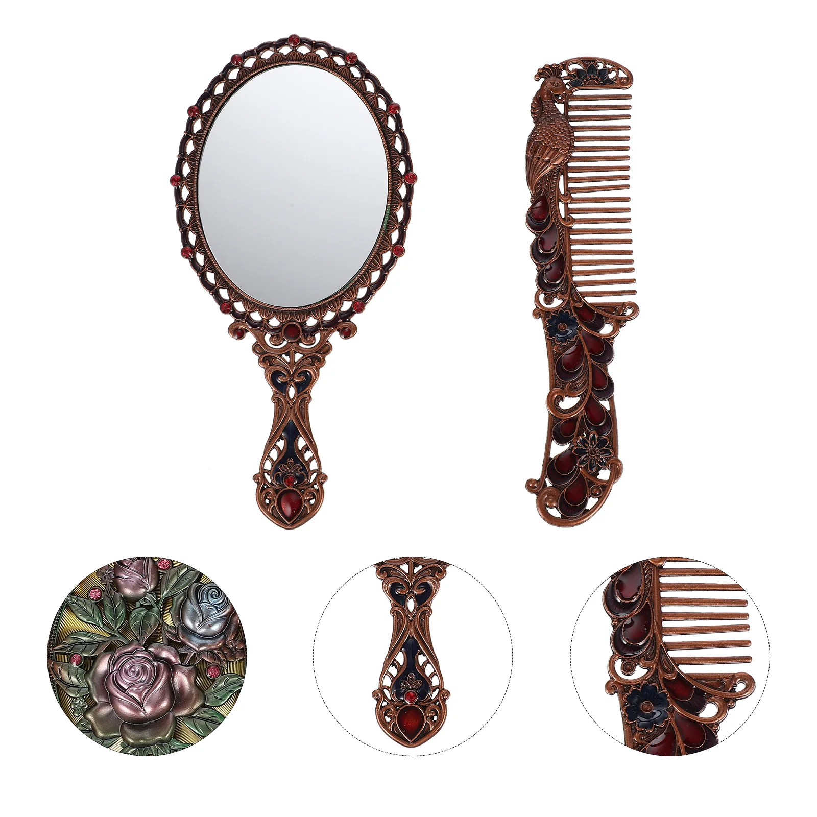 Vanity Stool with Handle Women's Light up for Makeup Dormitory Zinc Alloy Shower Fogless vanity mirror retro makeup travel kit unique with comb decor zinc alloy handheld