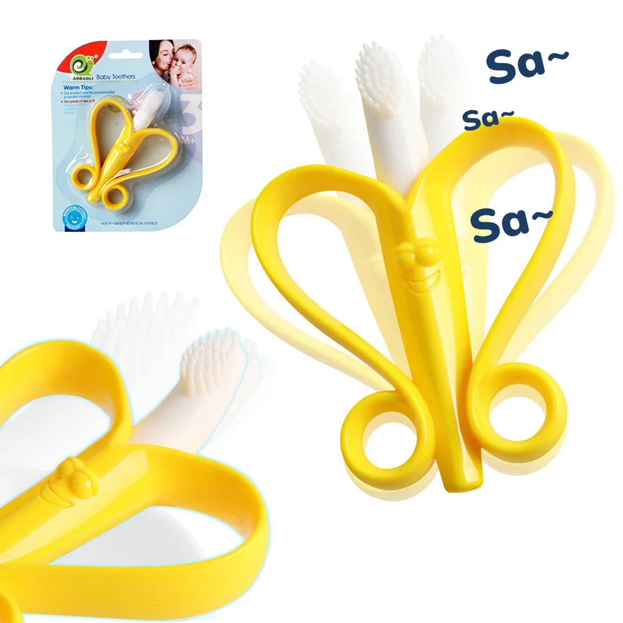 Banana Baby Silicone Training Toothbrush, BPA Free Safe Toddle Teether Chew Toys, Teething Ring Silicone Chew Dental Care Toot 6
