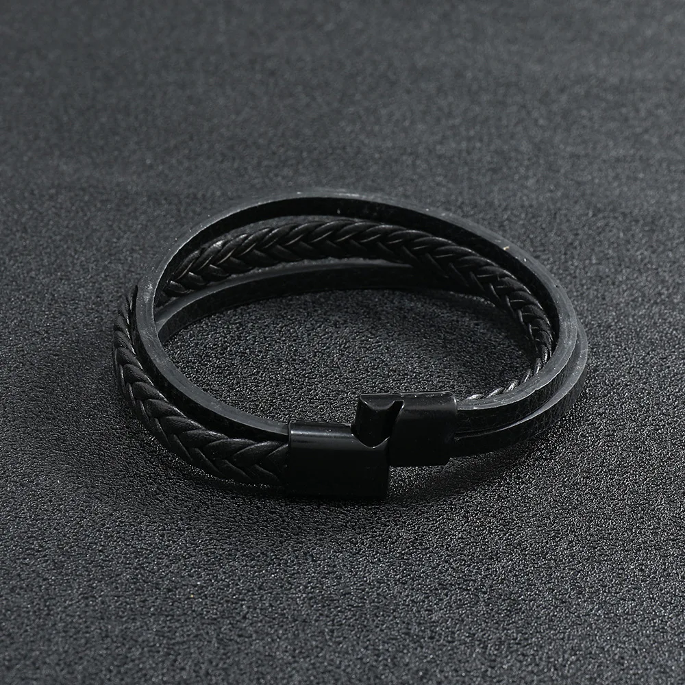 Men Leather Braided Magnetic Punk Bracelet