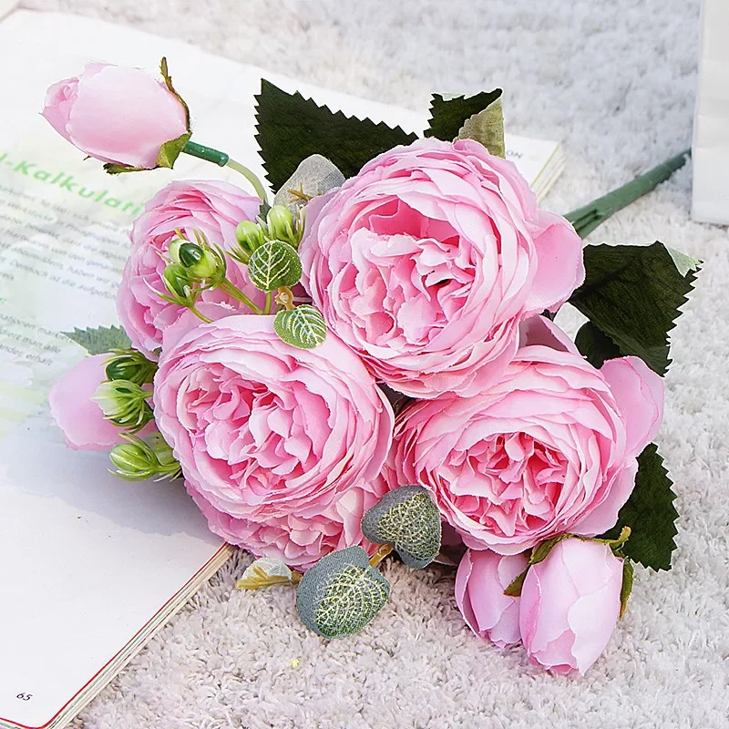 Artificial Plants Artificial Flowers Artificial Flower Bouquet Artificial Flower Beautiful Rose Peony Artificial Silk Flowers Small bouquet Home Party Spring Wedding Decoration