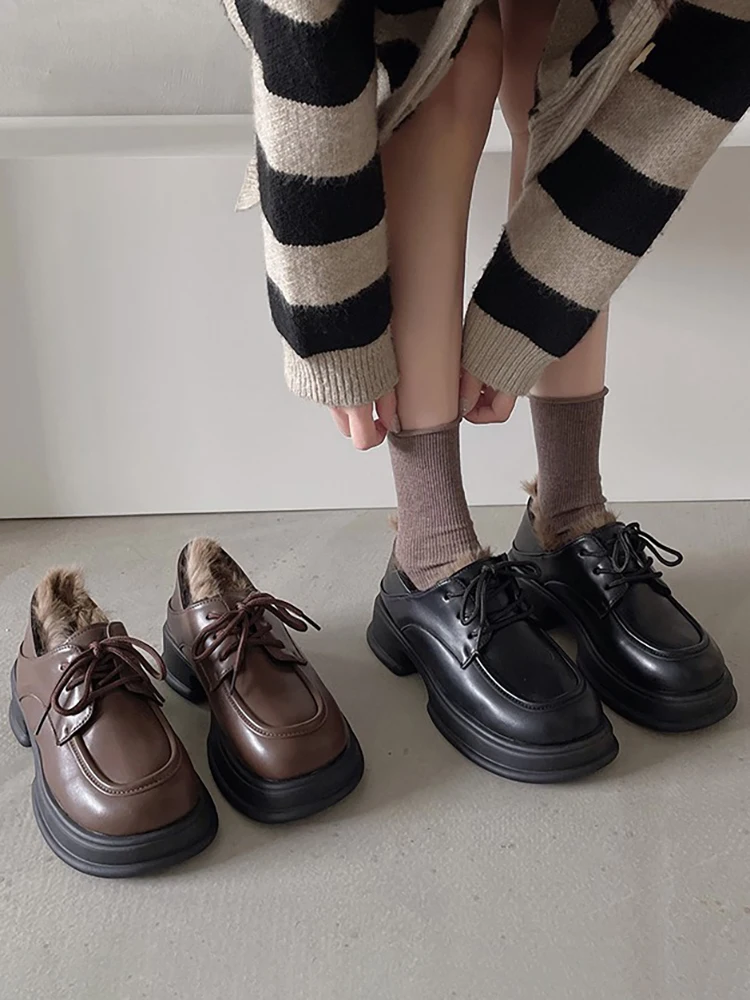 

Shoes Woman Flats British Style Modis Round Toe Shallow Mouth Clogs Platform Oxfords Casual Female Sneakers Dress Preppy Winter