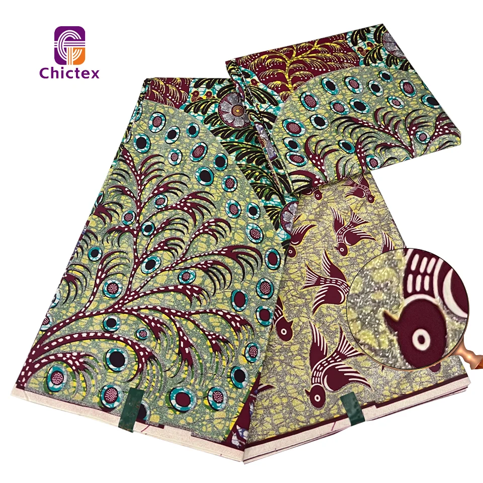 Latest Design In Ghana African Wax Prints Fabric Grand Super Glitter Wax