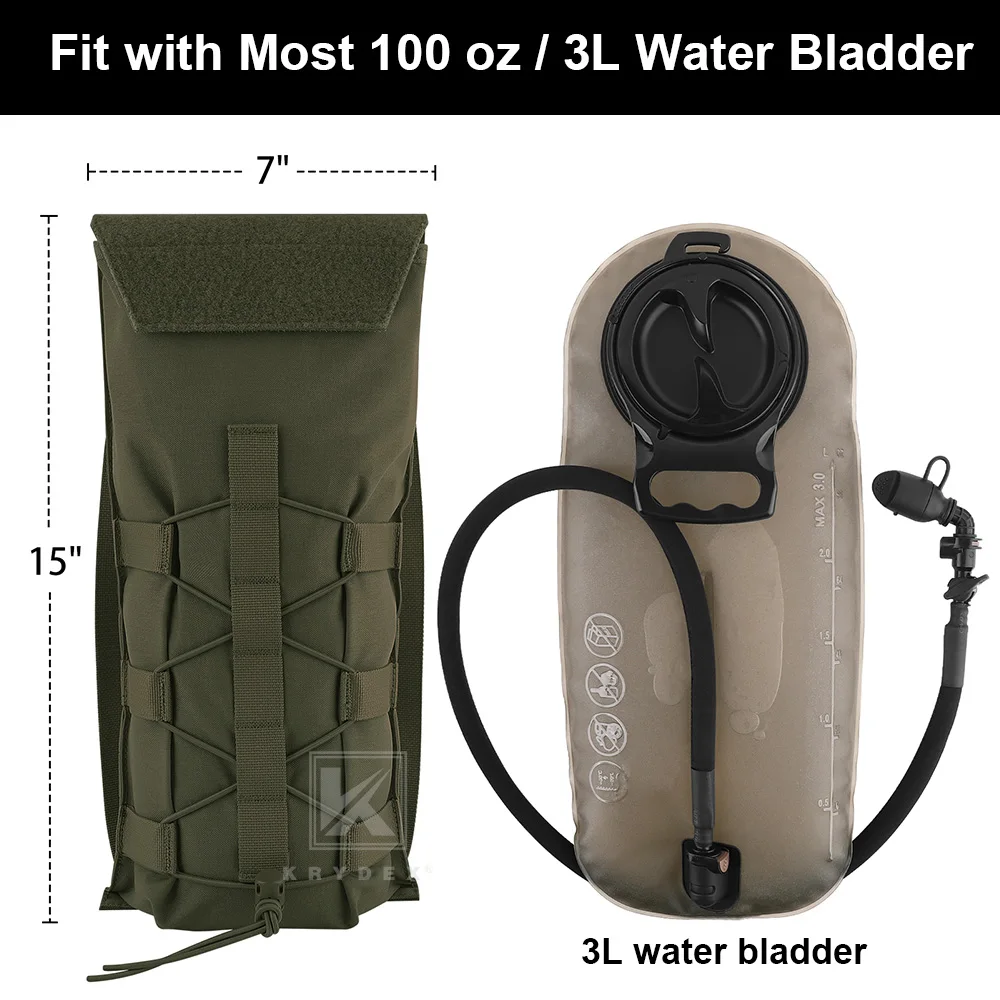 KRYDEX 500D Tactical 100 oz Hydration Pouch MOLLE Carrier Pack Bag Modular 3L Water Bladder Pouch Hunting Outdoor Accessories 5