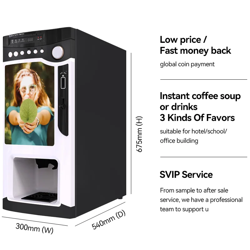 Free Spare Parts Cheap Automatic 3 Selections Instant Drink Coffee Dispenser Coin Operated Vending Machine With Cup Dispenser 2