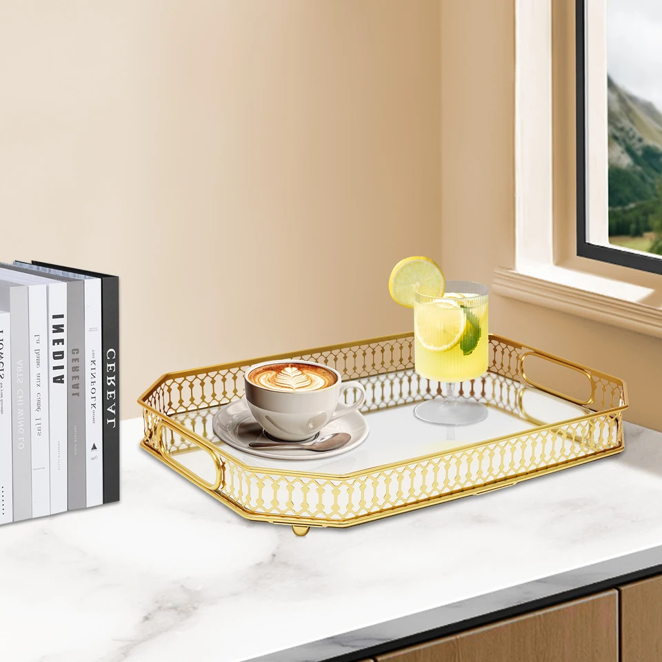 Luxury Octagon Glass Makeup Tray with Mirror