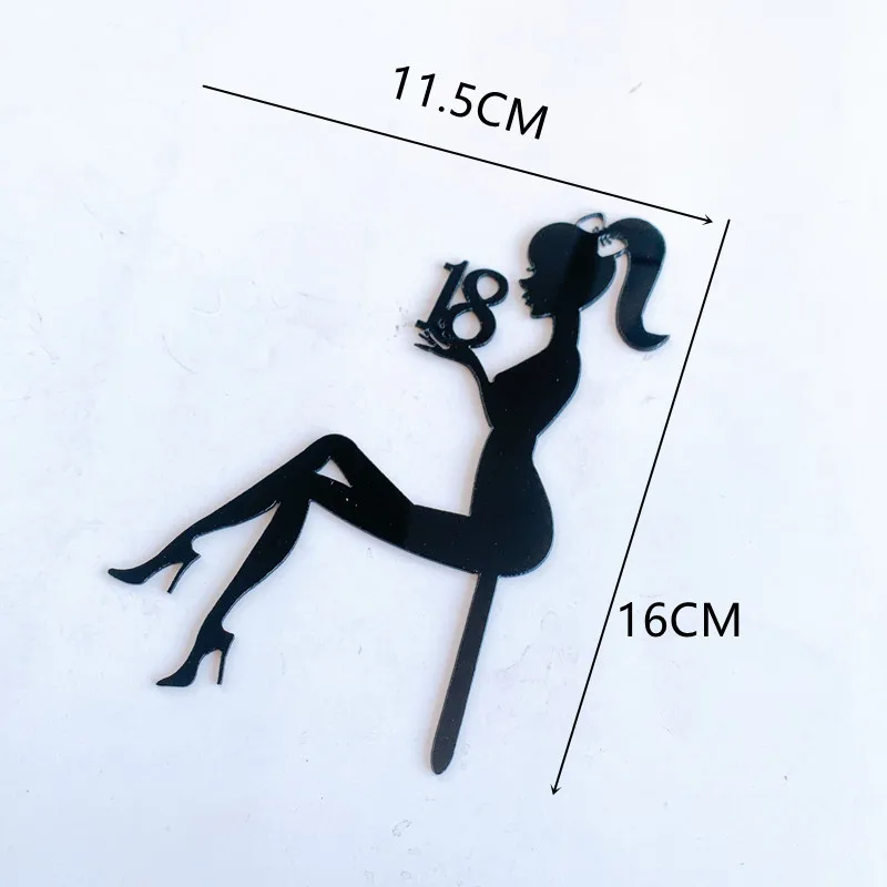 Ins High Heels Girl Happy Birthday Cake Topper aus schwarzem Acryl für Geburtstagsparty, Cupcake-Topper, Mädchen-Hochzeitstorten, Dessert-Dekoration – Detail 4