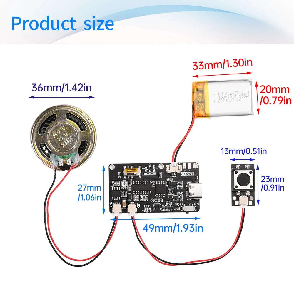 Audio Module Kit Recordable Sound Module GC03 Recording Card Movement Programmable Board with Speaker for DIY Greeting Card Gift