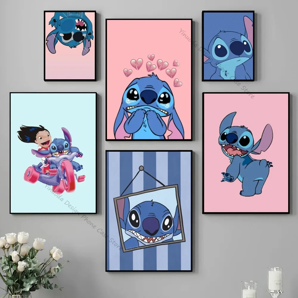 Poster prints Cartoon Poster Good Quality Prints And Posters Vintage Room Lilo & S-Stitch Home Bar Cafe Decor Aesthetic Art Wall Painting 1pc