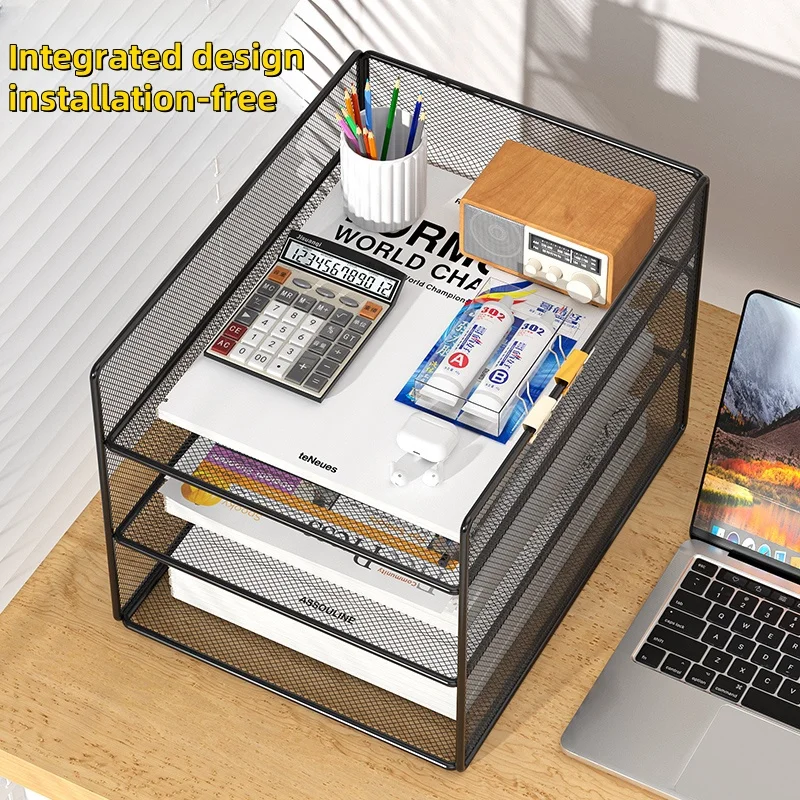 Office File Organizer Capacity Metal Mesh Desk Organizer with Three Layer Design Multifunctional File Holder Paper Storage Rack 2