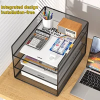 Office File Organizer Capacity Metal Mesh Desk Organizer with Three Layer Design Multifunctional File Holder Paper Storage Rack 2