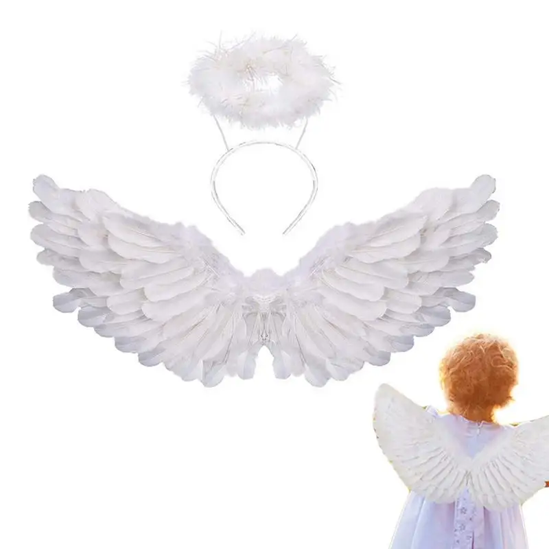 

Angel Feather Wings Foldable Lightweight Kids Angel Wings Dress Up themed Festive party costume Halo Angel Wings For Kids