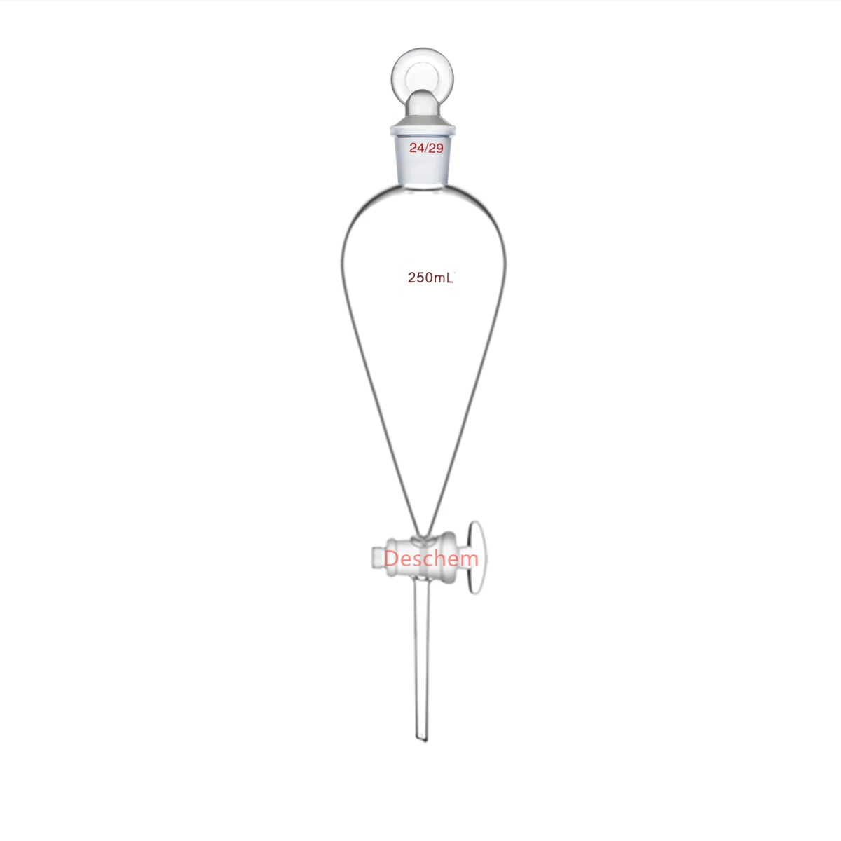 250ml 24/29 Lab Pear Shape Sep Funnel Straight Drop Tube With Glass Stopcock Chemistry Glassware