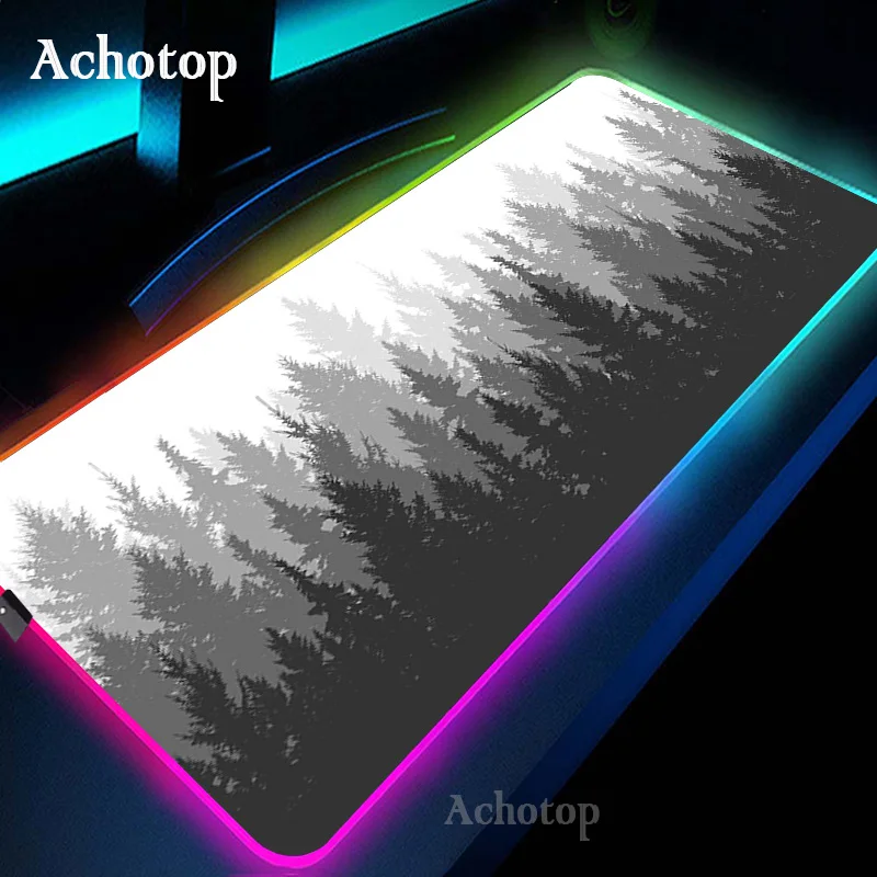 

Большой игровой коврик для мыши RGB, черный коврик для мыши с рисунком леса, подсветка, светодиодный XXL, Настольный коврик, игровой компьютерный коврик, клавиатура, Настольный коврик для ноутбука