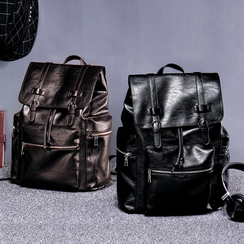 

PU soft leather men's bag new trend fashion all-match backpack travel bag leisure student computer backpack school bag