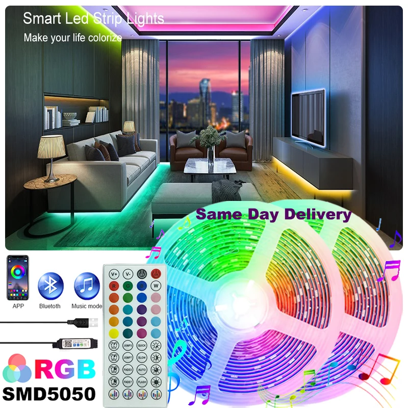 

DC5V LED Strip Music Sync Bluetooth Neon Lights USB Room Decor Lamp for Screen TV Backlight APP Control Color Changing 5050 RGB