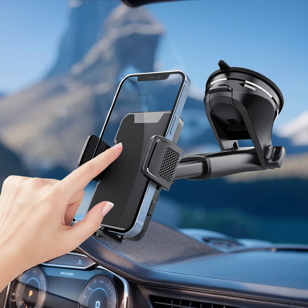 Black ABS Car Phone Holder with 360 Rotation for Trucks and RVs