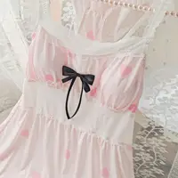 Women Heart Print Ice Silk Nightgown Set Spaghetti Strap Bow Lace Sleep Dress With Built-in Bra Pad Cute Sweet Home Lingerie Paj - Image 2