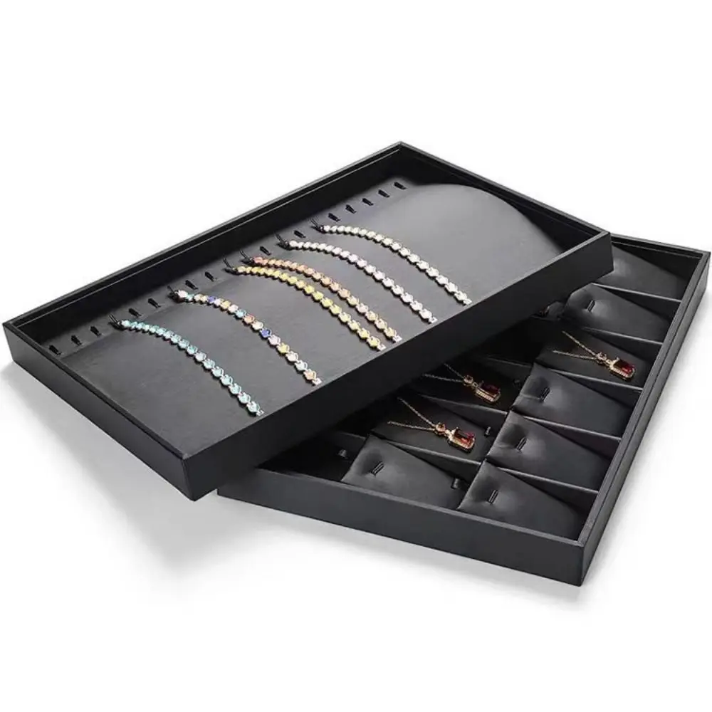 Stackable Black Jewelry Display Tray with Multi-Compartment Storage