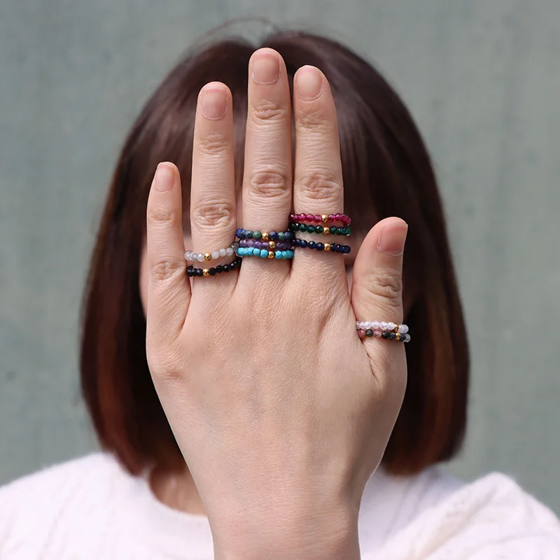 Stone Bead Ring Adjustable Ring Beads Natural Stone Fashion