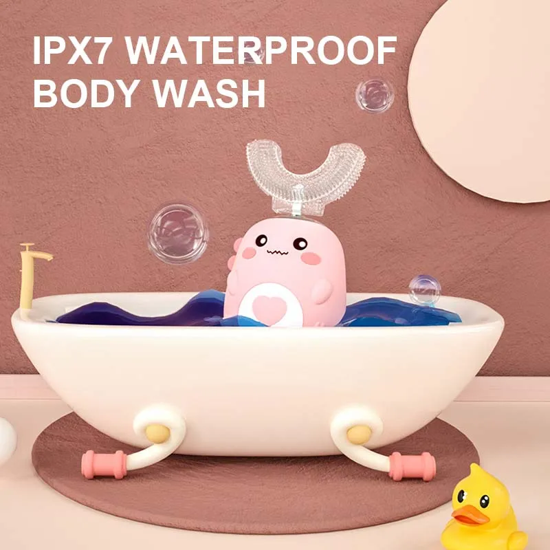 여행용 가정용 IPX7 무선 충전 자동 360도 치아 미백 실리콘 전동 칫솔 (어린이용)