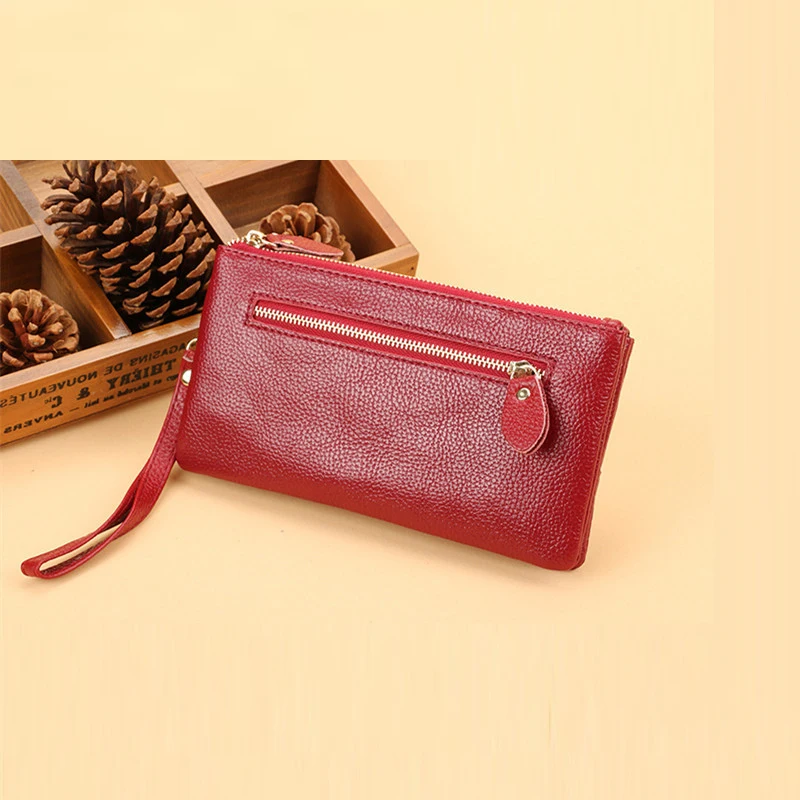 Fashion Women Clutch Wallet PU Leather Double Zipper Money Purse High Capacity Female Mobile Phone Clutch Purse with Wrist Strap