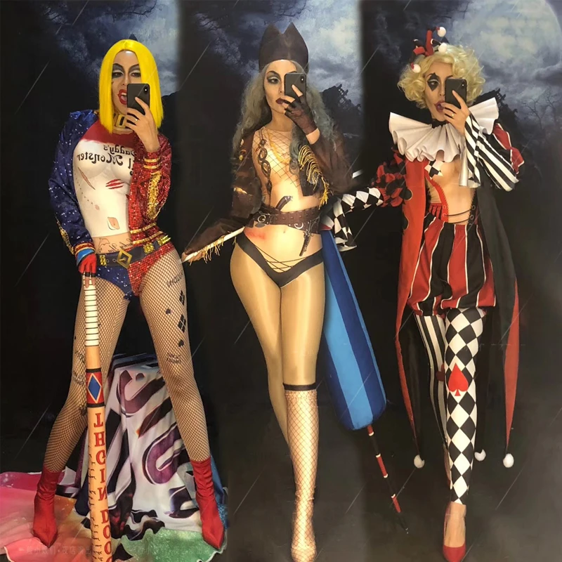 

Костюмы на Хэллоуин, ночной клуб, семейный танцевальный костюм для выступлений для мужчин и женщин, боди, праздничная одежда, наряд XS2686