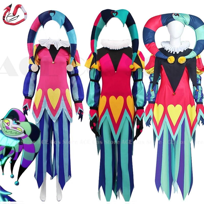 

Fizzarolli Cosplay Costume Helluva Hat Boss Halloween Fancy Clown Suit Fezz Tail Carnaval Party Suit FullSet Unisex Suit XS-3XL