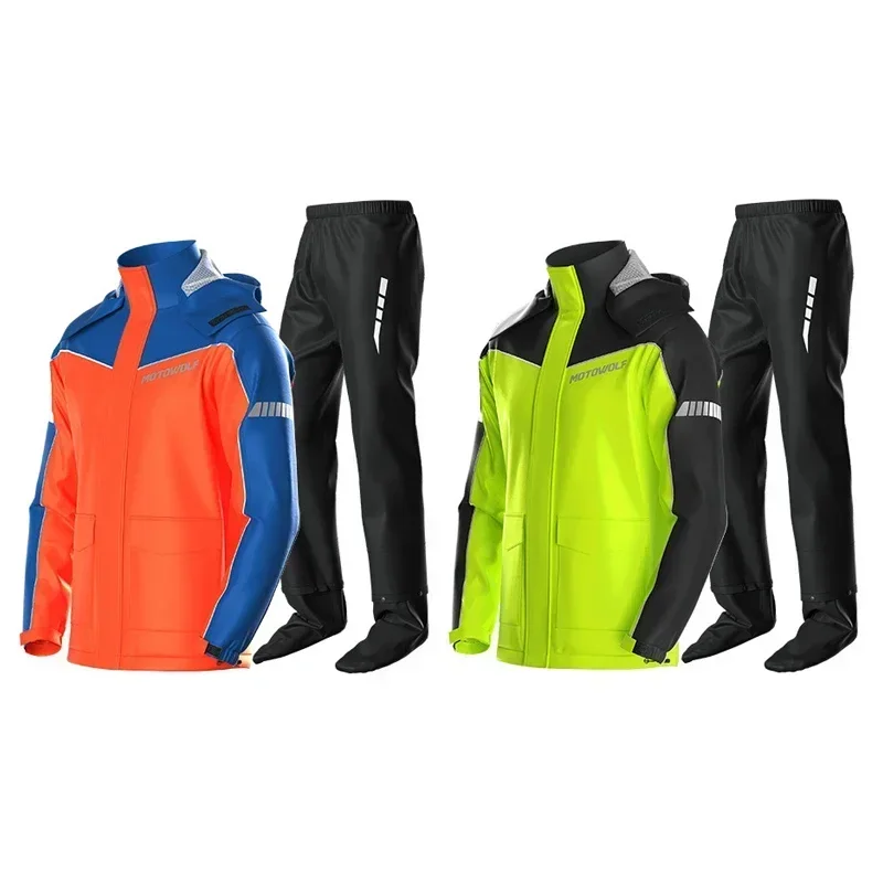 Motorcycle Raincoat Rainsuit Reflective Windproof Jacket Pants Split Motorbike Suit Lightweight Foldable