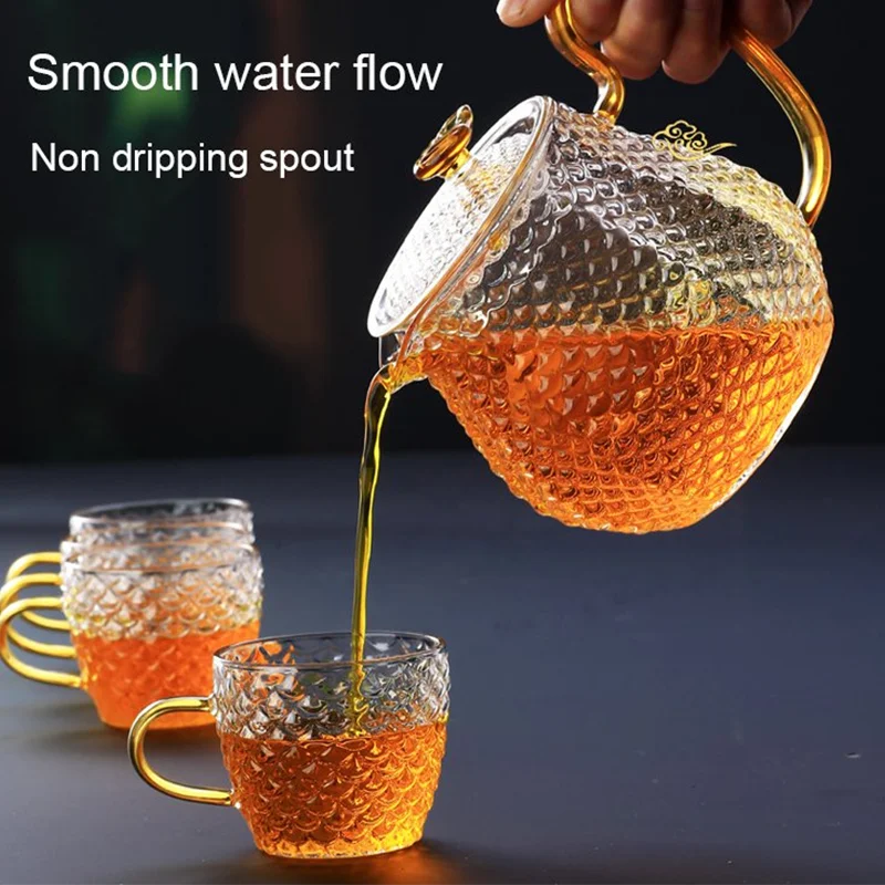 Set de ceainic din sticlă, ceainic din sticlă borosilicată, set de ceai din sticlă, set de cești, ceainic din sticlă rezistent la căldură, set de ceai Kung Fu_voghion.com