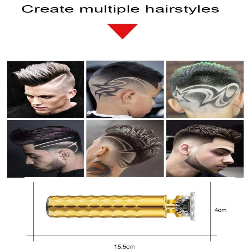 Kemei T9 Gold Hair Clipper Professional Electric Barber Zero Gapped Hair Trimmer 0mm Hair Cutting Machine Men USB Rechargeable 2