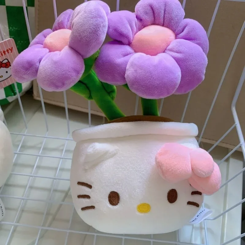 Sanrio Hello Kitty Plush Flower Potted Plant Super Cute Cartoon Anime Character Doll Ornaments Kawaii Birthday Gift for Girls 5