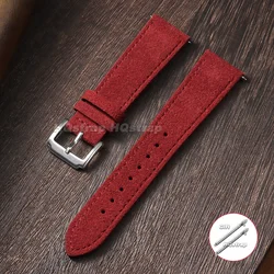 Timeless Suede Leather Watch Strap - Quick Release, Soft Matte Finish - 22mm (Red)
