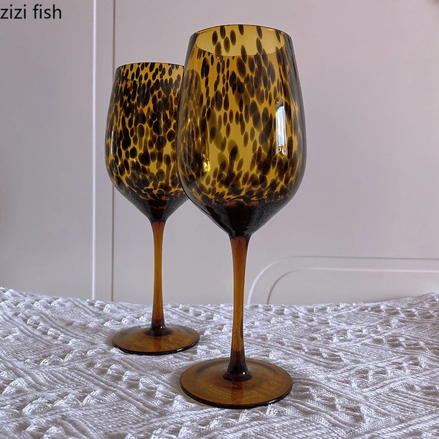 Creative Glass Whisky Cup Leopard Print Wine Glasses Water Cups Stemware  Simple Restaurant Bar Drinkware Goblet