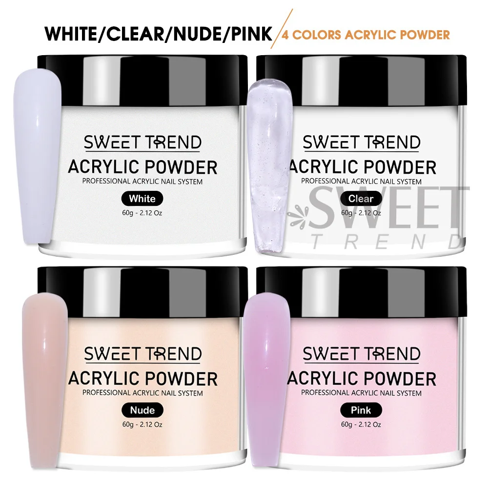 4pcs 60g Professional Acrylic Nail Powder Set White/Clear/ Nude/ Pink Ultra Fine Extension Acrylic Carving French Nail Tools Kit