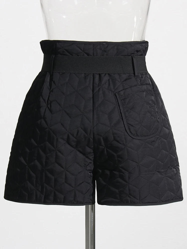 TWOTWINSTYLE Winter Shorts For Women High Waist Patchwork Pocket Minimalist Patchwork Drawstring Casual Short Pants Female New