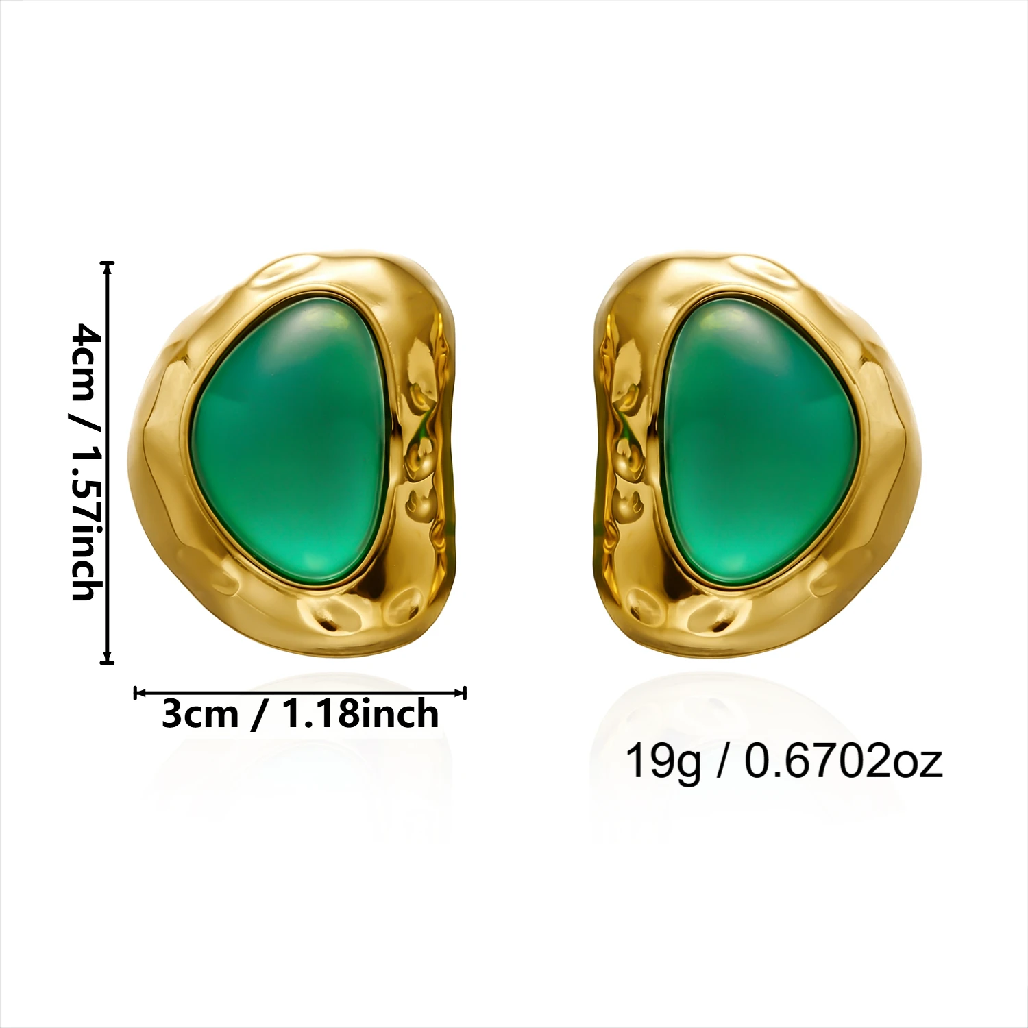 Trendige Vintage-Ohrringe aus Edelstahl in Goldfarbe für Damen, unregelmäßige geometrische grüne Harz-Ohrringe, ästhetischer Partyschmuck – Detail 7