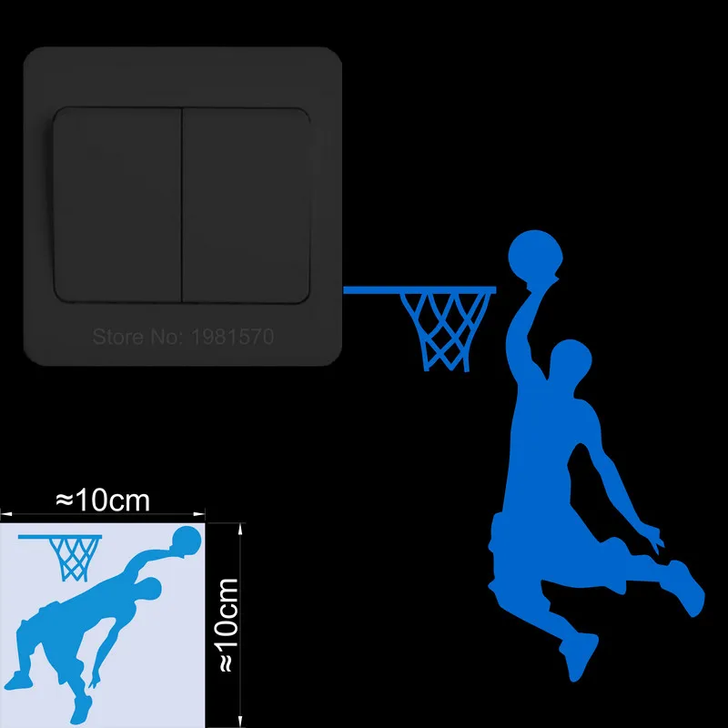 Adesivo Murale Vinile Nero 'Slam Dunk' – Giocatore Di Basket Due Mani, Decorazione Per Interruttore Luce, Camera Bambini O Soggiorno