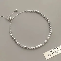 Elegant Sterling Silver Beaded Adjustable Bracelet - Handmade Jewelry Gift (Silver)