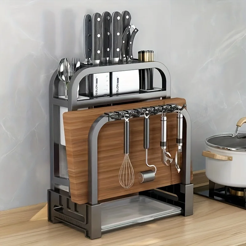 Knife Holder Kitchen Rack Home Countertop Cutting Board Rack Integrated Storage 1pc