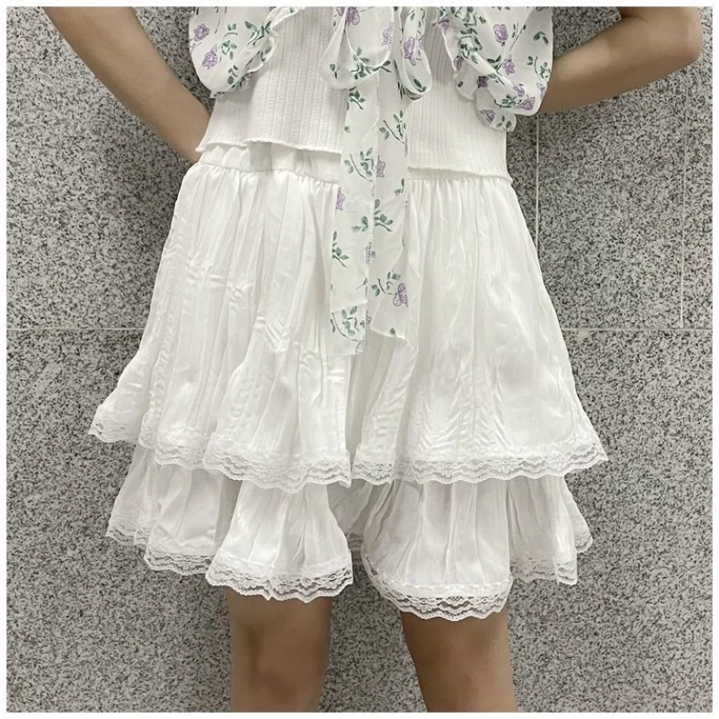 

Sweet Girl High-waisted Mini Skirts Summer Kawaii Y2K A-line Fluffy Short Lace Pleated Skirt Ladies Casual High Street Outfits