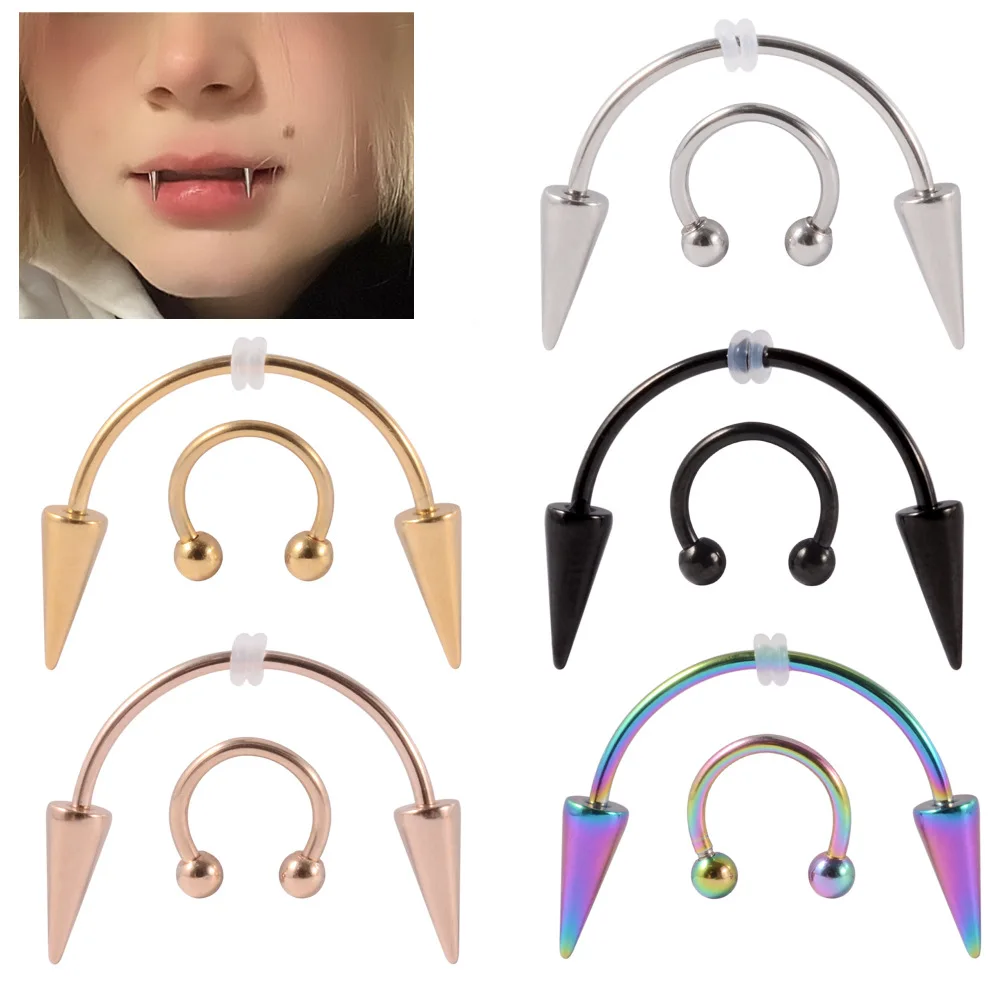 1 peça estilo punk de aço inoxidável dentes de tigre sorridente cone de  unha vampiro zumbi dentes parafuso prisioneiro ferradura anel labial joia  piercing - AliExpress, image size:1000x1000