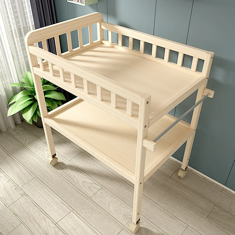 Baby Solid Wood Diaper Changing Table for Newborns Babies Multifunctional Bathing Massage Touch Care Changing Table Movable