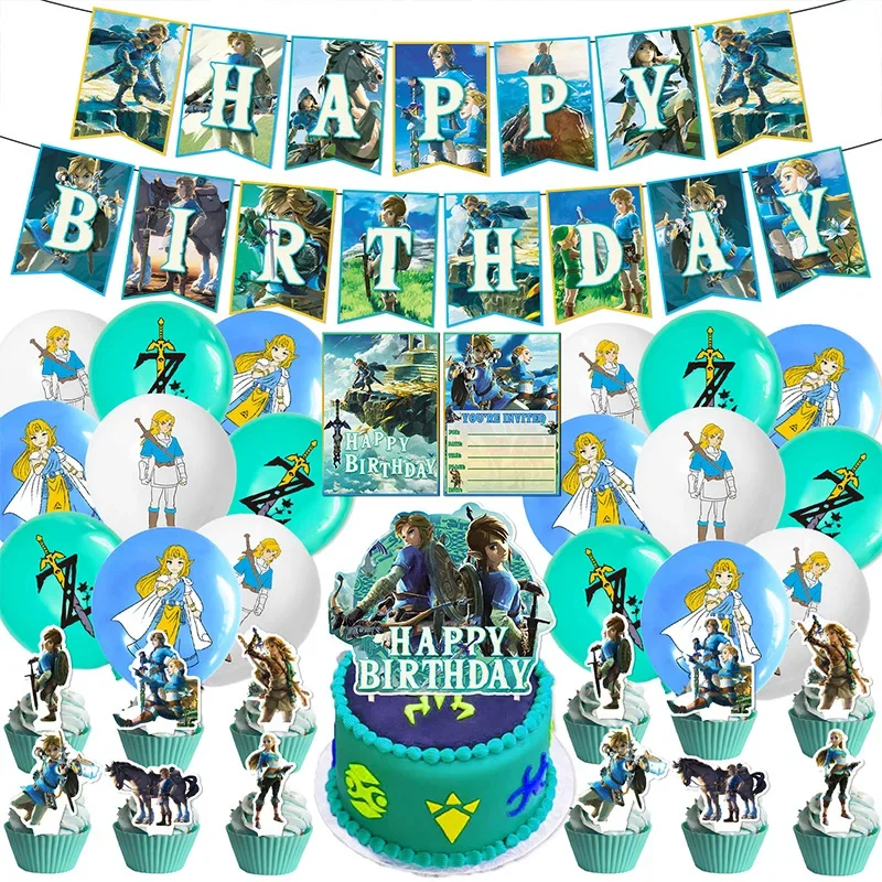 Zelda-Themed Birthday Party Decor Set with Flags and Balloons