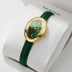 Elegant Oval Dial Women's Quartz Watch with Ultra - thin Leather Strap - Perfect Gift (Green No Box)